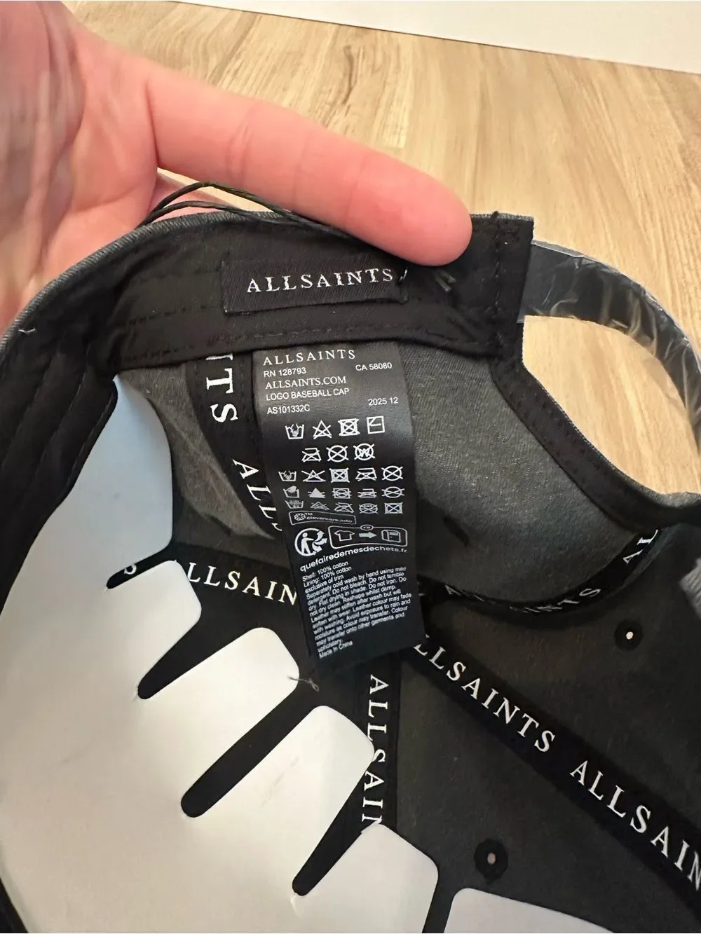 NWT All Saints Large Logo Washed Black Baseball Cap